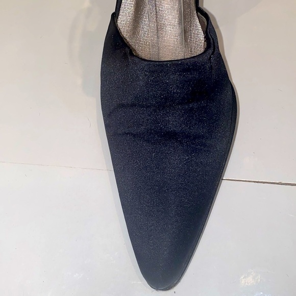 Nine West black satin ankle strap 4” block heels. Pointed toe. Size 7.5. - Picture 2 of 6